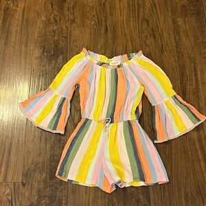 Angie Girl's Colorful Striped Lightweight Romper, Sz. S.